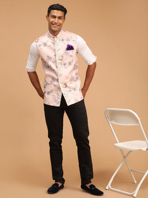 Light Pink Floral Printed Nehru Jacket